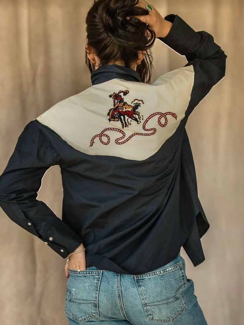 Bronc rider embroidered pearl snap shirt 