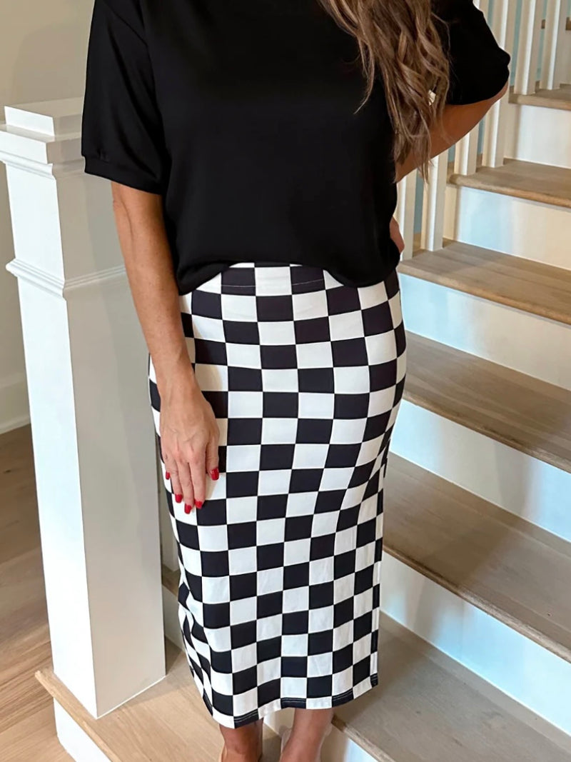 Black & White checker midi skirt with side slit