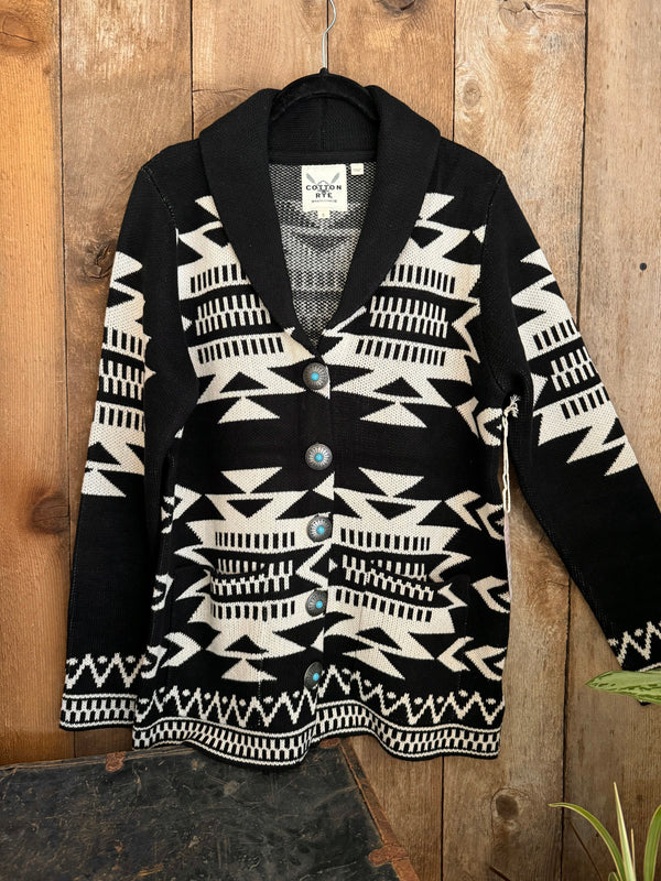 Cotton & Rye Parker black & cream aztec cardigan