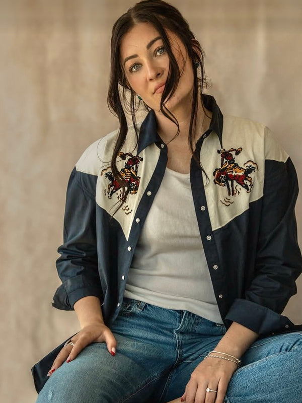 Bronc rider embroidered pearl snap shirt 