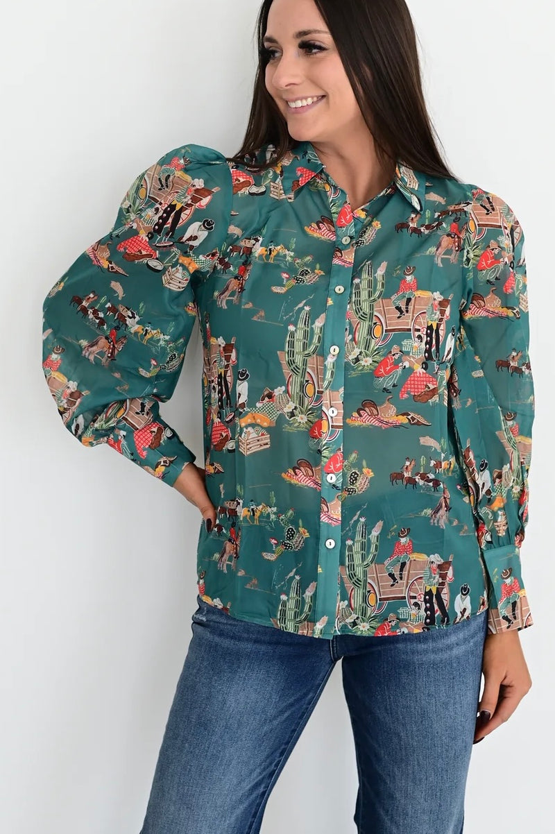 Turquoise Wagon Chiffon Top