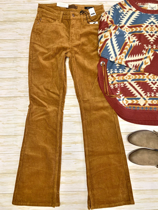 Judy Blue mid rise overdyed Camel corduroy bootcut