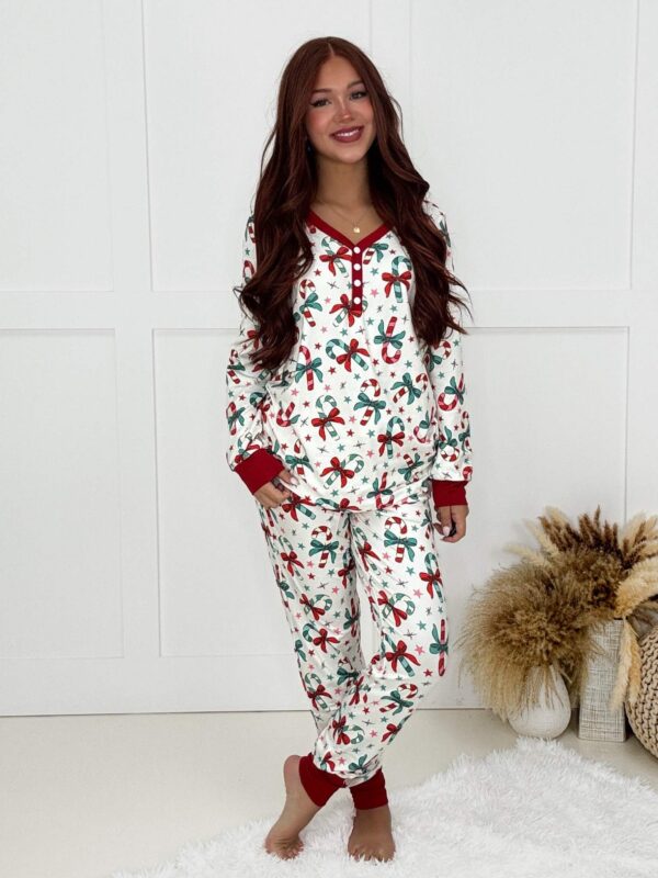 Shirley & Stone Candy Bow Long Sleeve Jogger Pajama Set