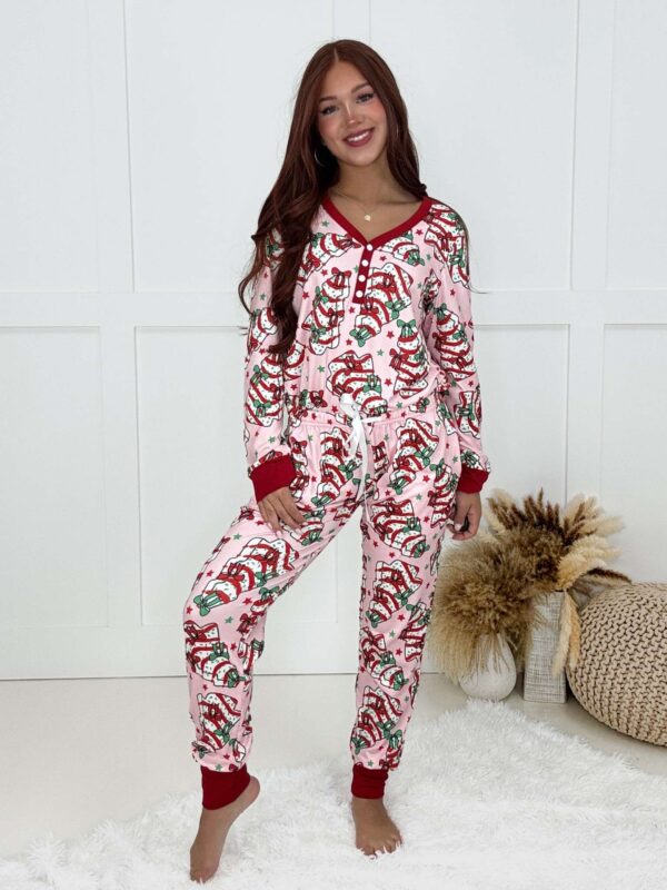Shirley & Stone Pink Tree Cakes Sleeve Jogger Pajama Set
