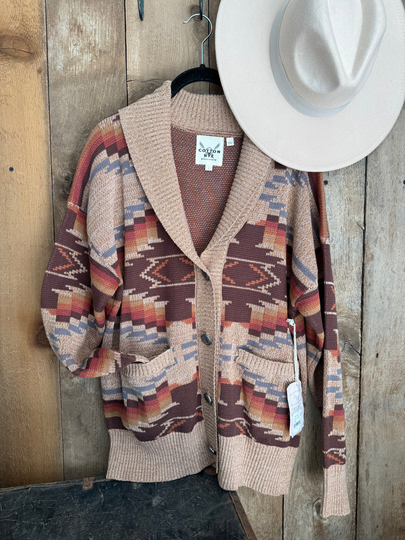 Cotton & Rye Tan Multi Aztec Cardigan CRK909