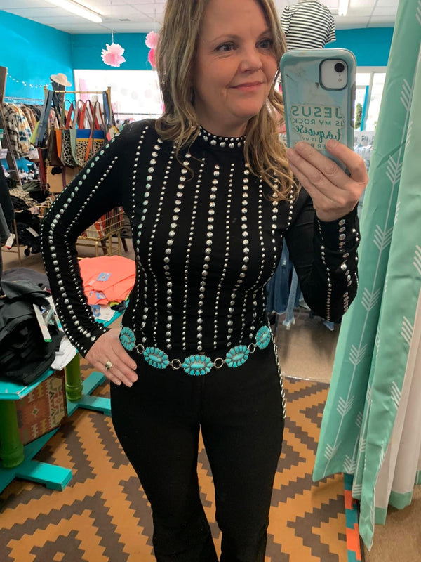 Black studded long sleeve top