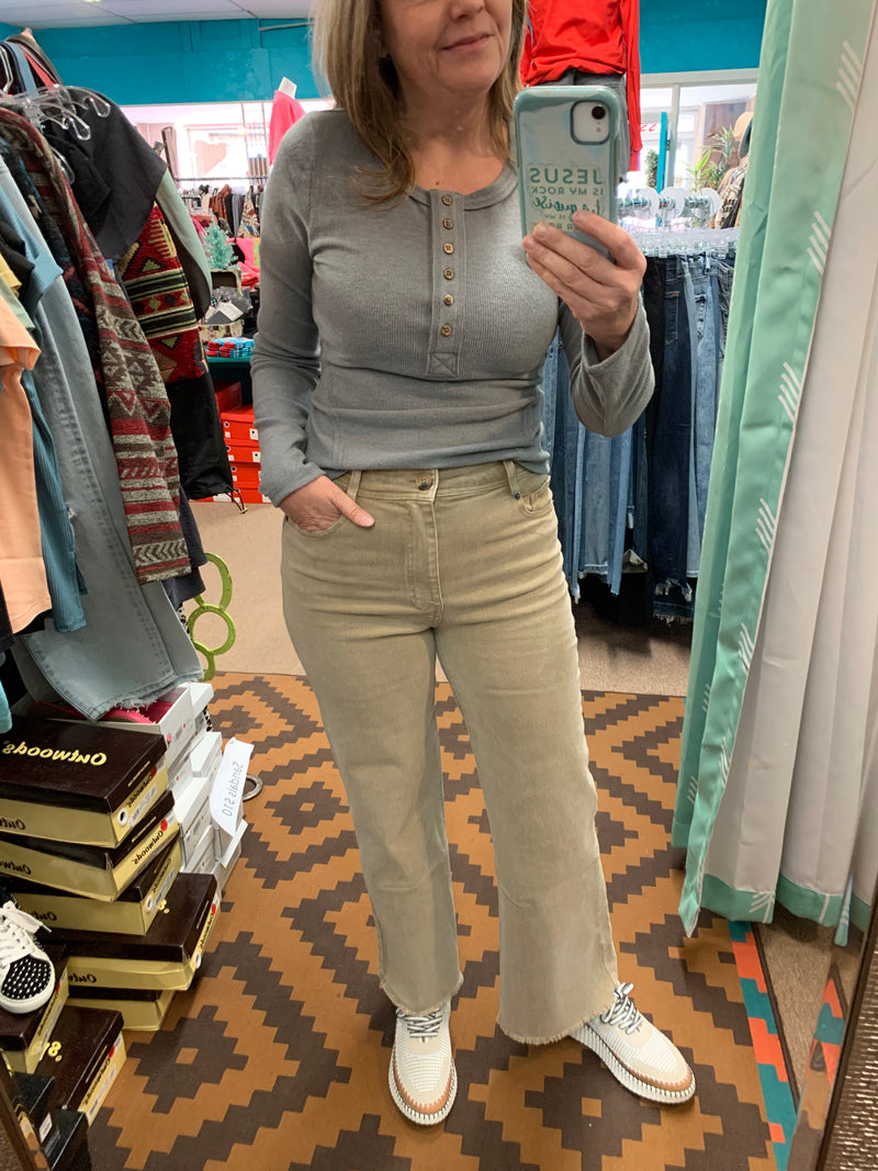 Taupe Washed Wide Crop Jeans