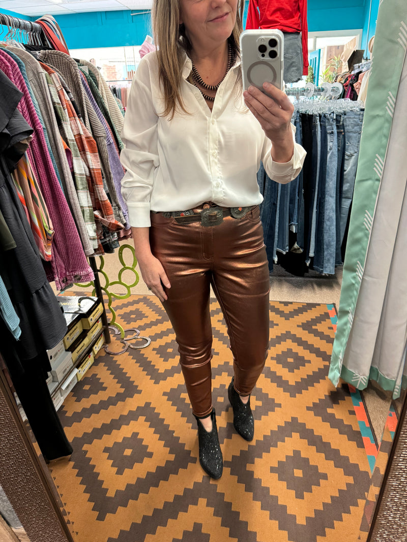 Bronze High Rise Metallic Skinny Jean