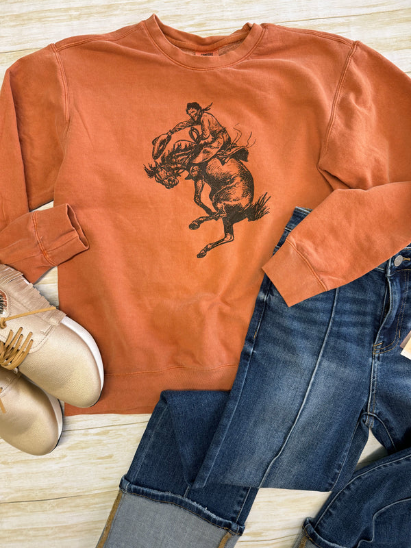 Bronc rider rust sweatshirt