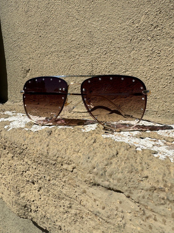 Hollywood Studded Aviator Sunglasses (brown ombre)