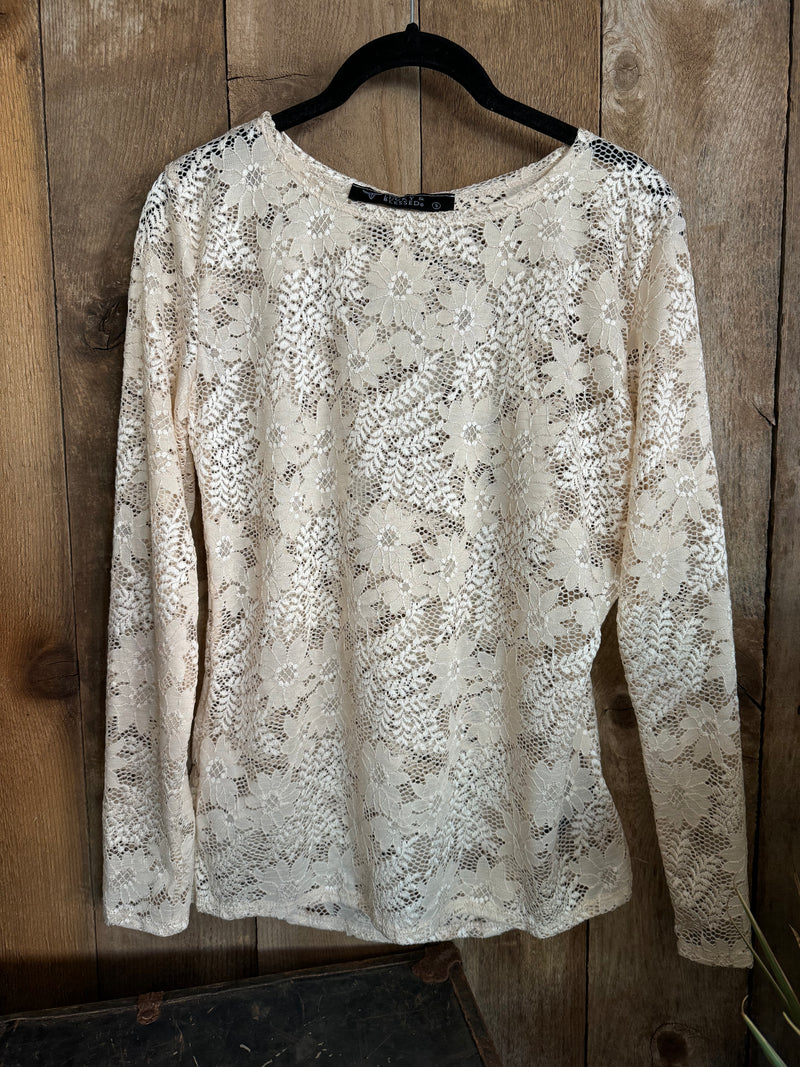 Cream Floral Lace Long Sleeve Top