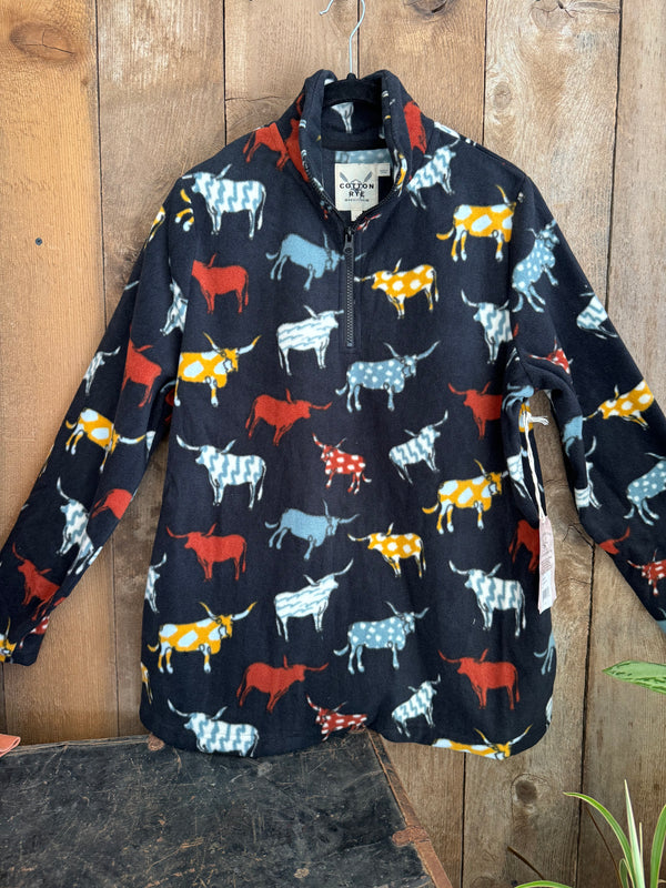 Cotton & Rye Arty Longhorn fleece quarter zip pullover