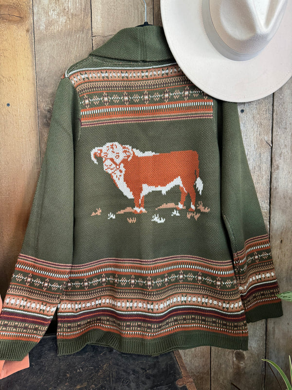 Cotton & Rye Hereford cardigan sweater in olive