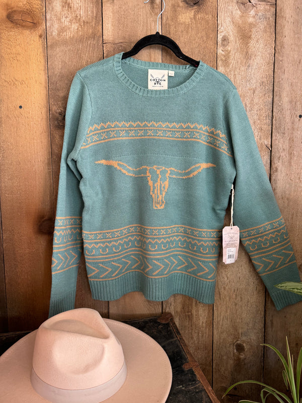 Cotton & Rye Longhorn sweater in Aqua