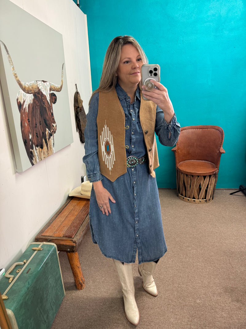 Cotton & Rye Denim pearl snap shirtdress or duster