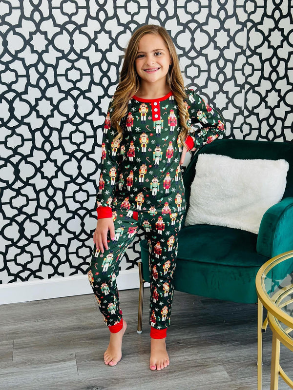 Shirley & Stone KIDS Green Nutcracker long sleeve pajamas