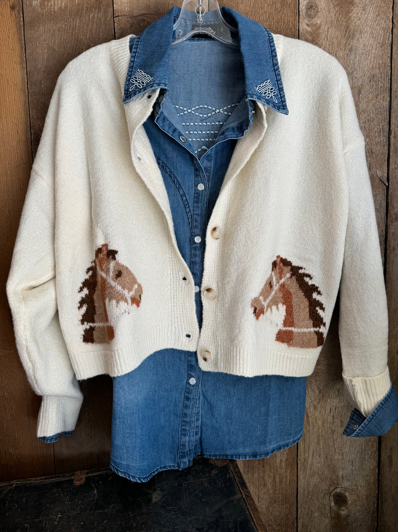 Ivory horse head crop cardigan