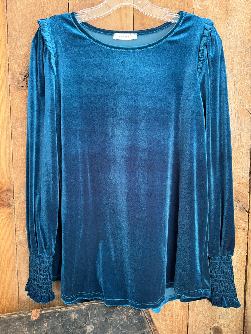 Teal velvet long sleeve top