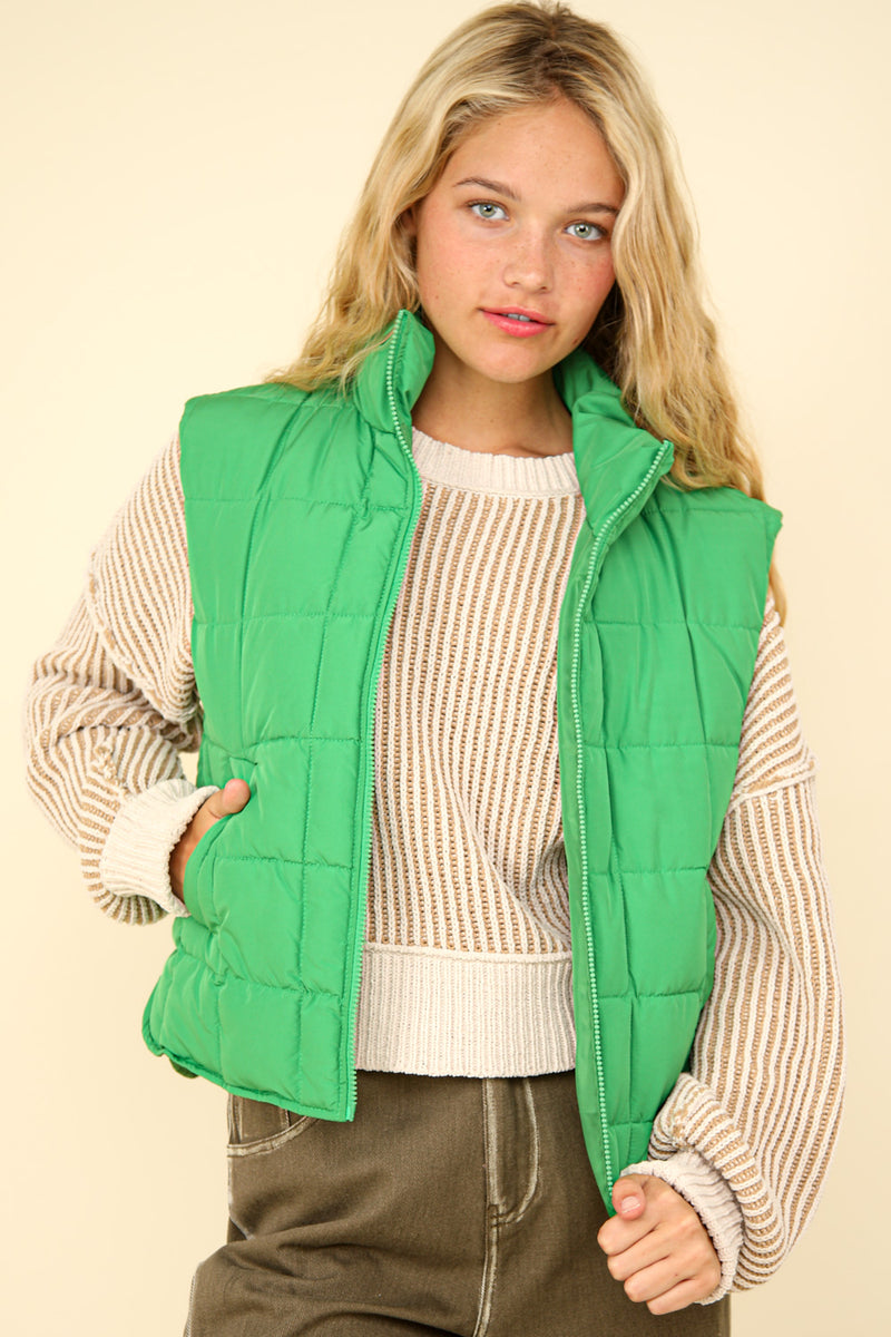 Kelly Green Puffer Vest W/Side Slit