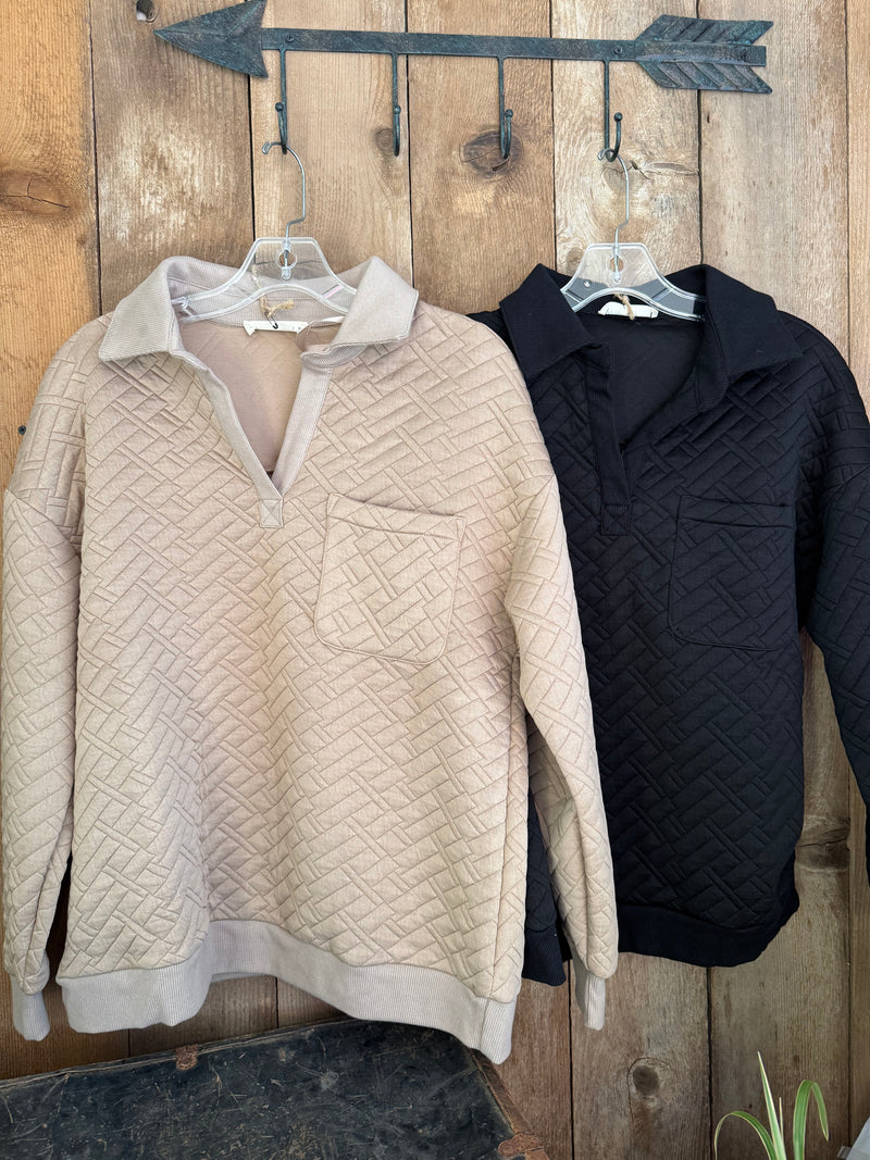 Quilted pullover With notched Collar