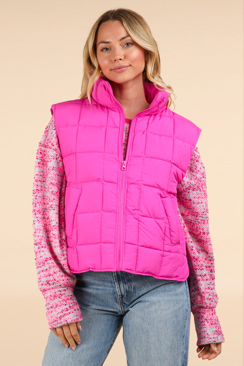 Fuchsia Puffer Vest W/Side Slit