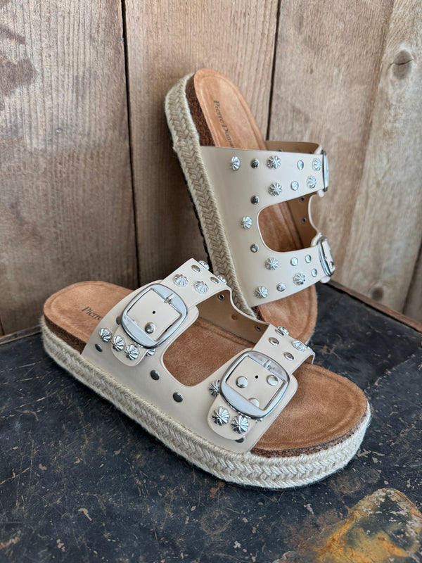 Nude platform buckle sandal with western studs