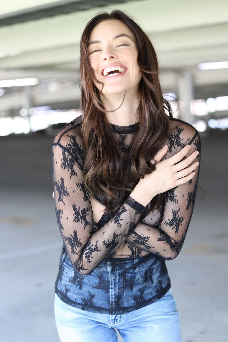 Black Lace Long sleeve Top