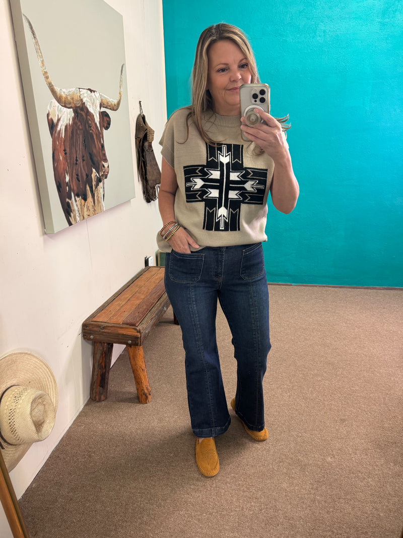 Risen High Rise Bootcut with Front Crease Seam and Patch Pockets