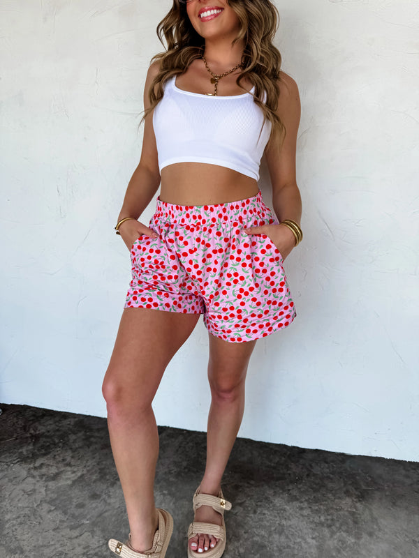 Sun & Fun Printed Shorts in Cherries
