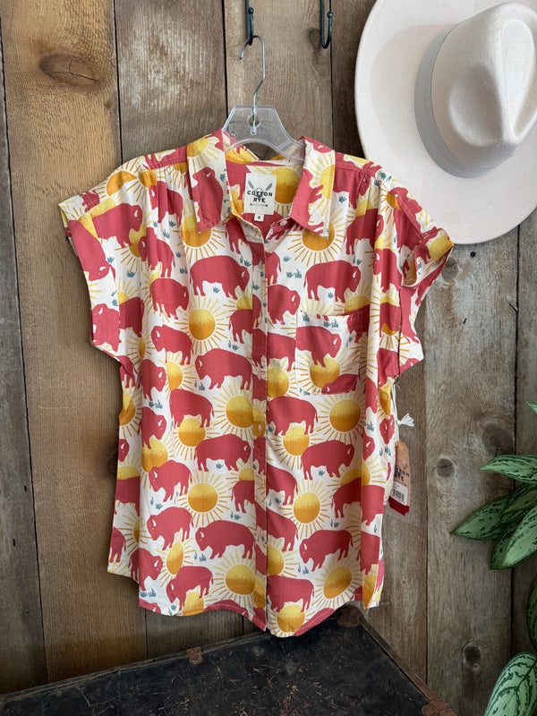 Cotton & Rye Sunset Buffalo short sleeve blouse
