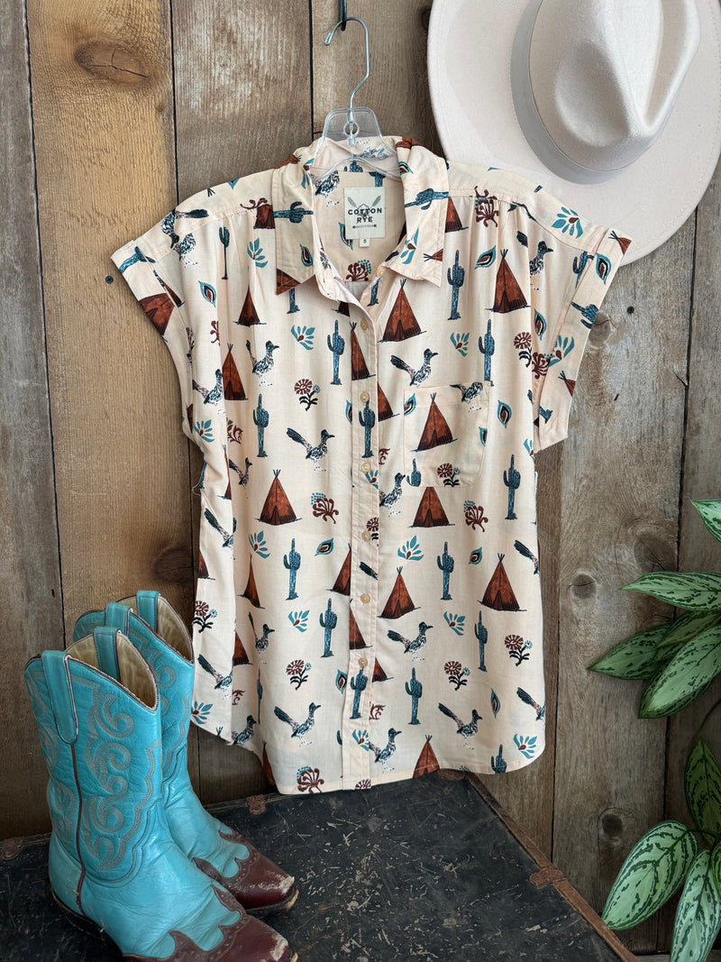 Cotton & Rye Coral Roadrunner short sleeve blouse