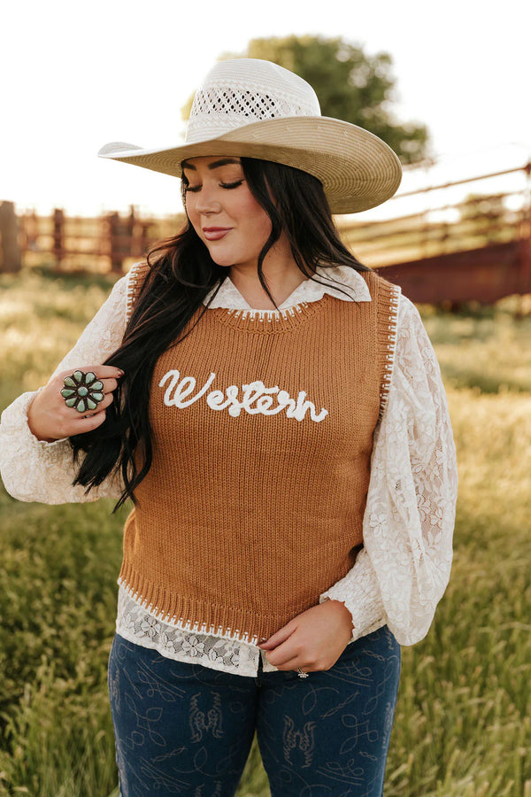 Brown Western Pullover Sweater