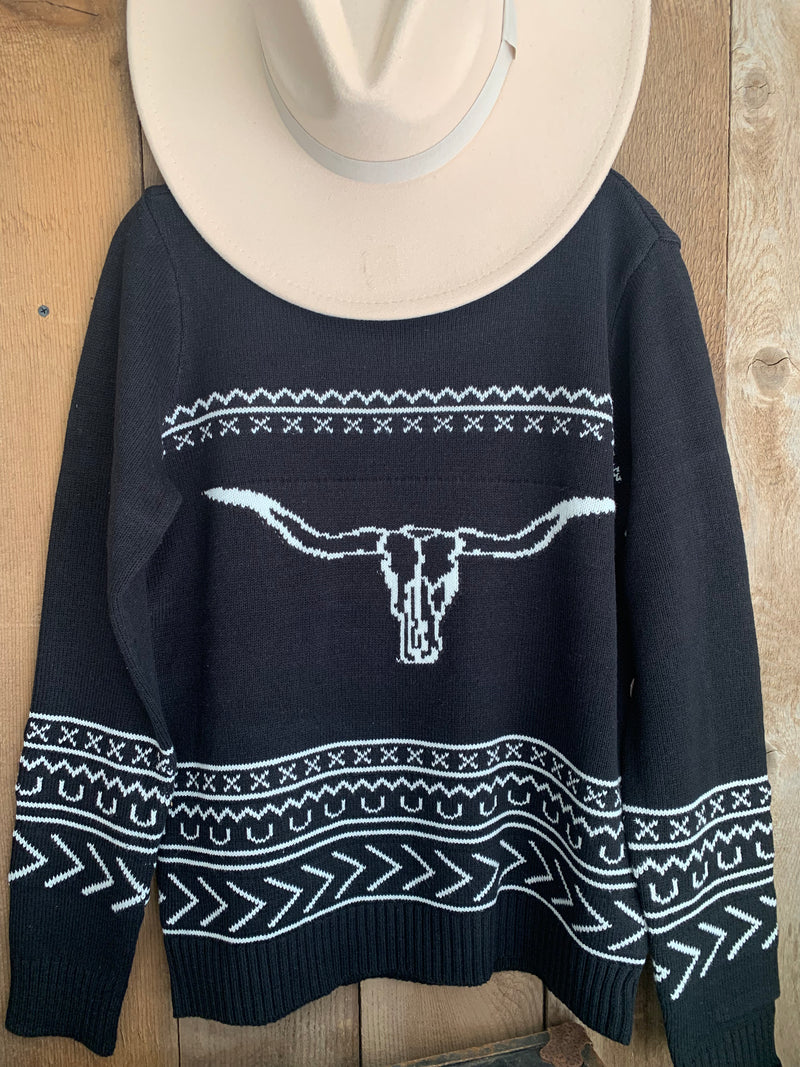 Cotton & Rye Black Longhorn Sweater