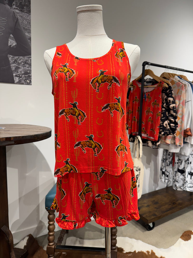 Bronc Cowboy Western tank & shorts pajamas or lounge set