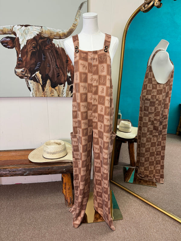The Cowpony overall jumpsuit with brown check western print