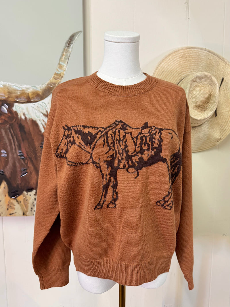 The Cowpony crewneck sweater in chocolate brown