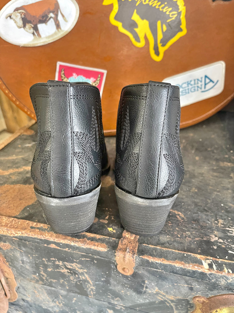 Western Black Booties With Side Cutout