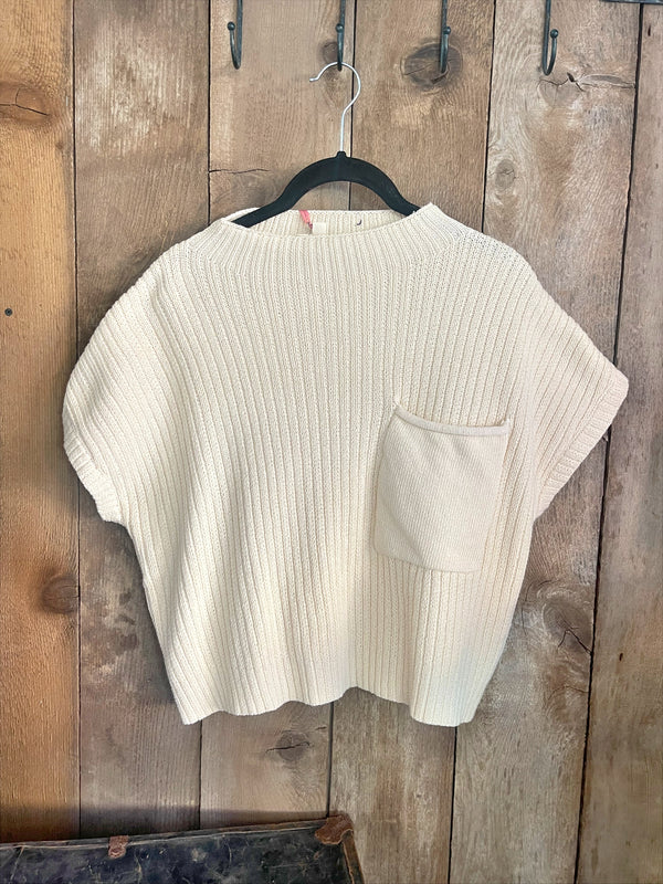 Bone knit mock neck Cropped pocket Sweater Top