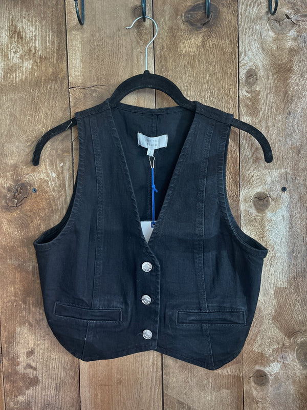 Black Denim Buttoned Vest Top