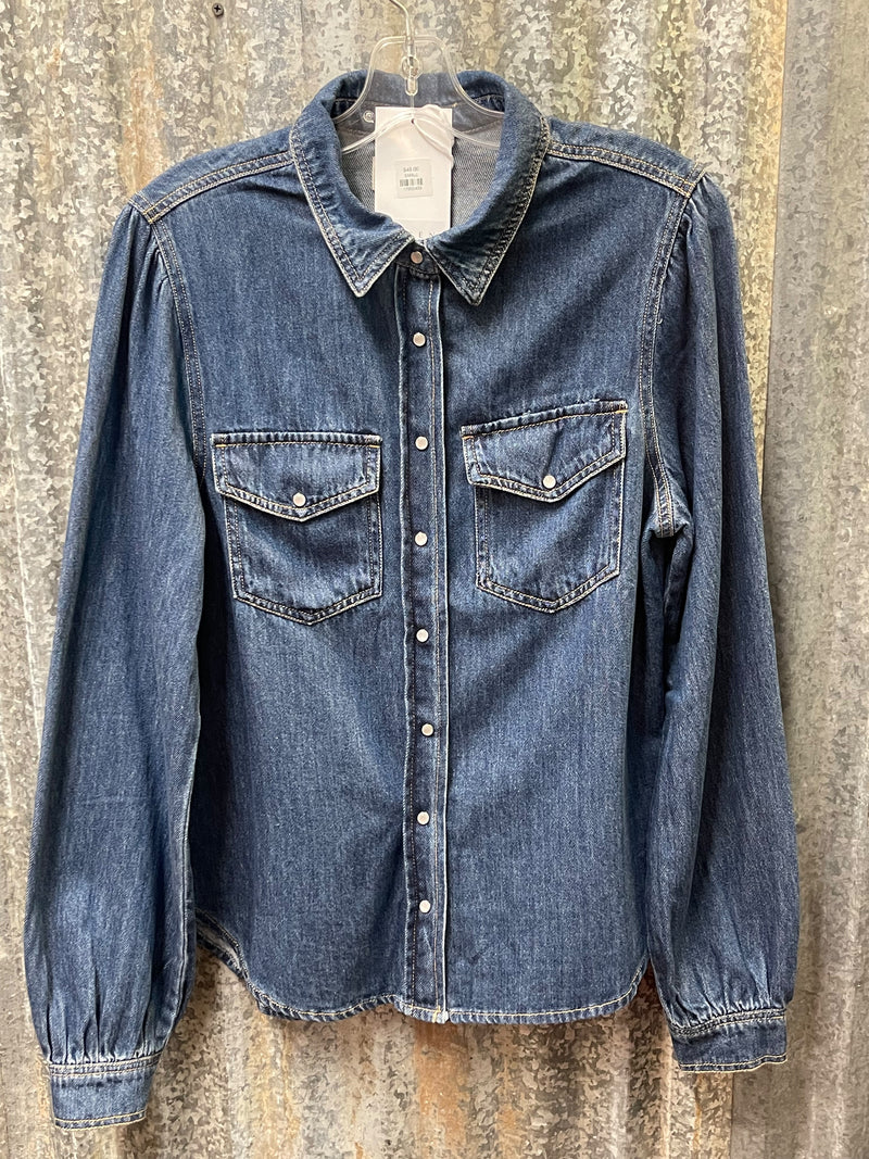 Denim Pearl Snap with gathered Sleeves