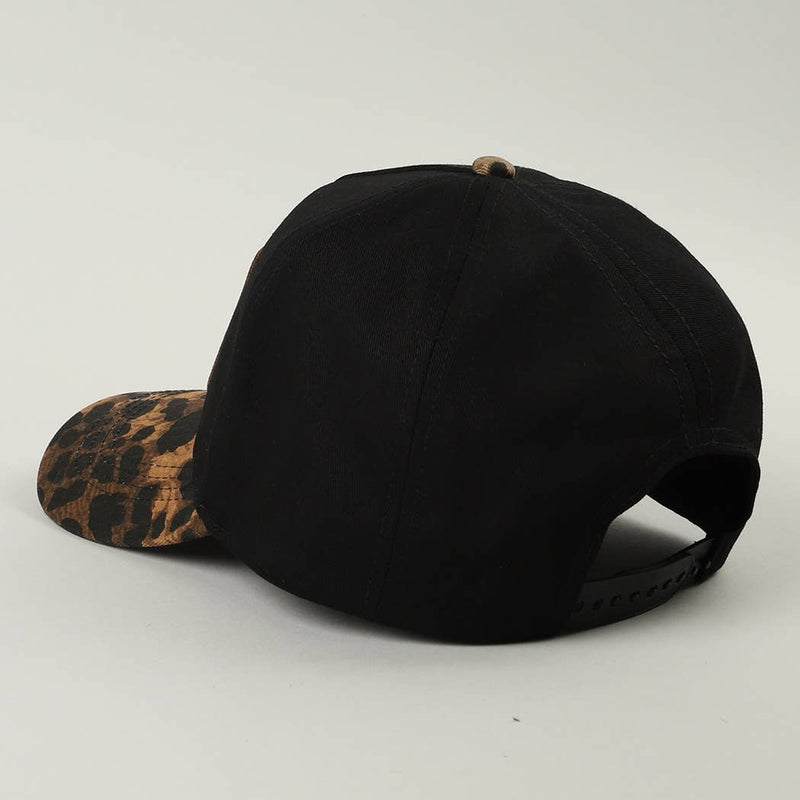 Cowboys Club Embroidered Patch Leopard Brim Trucker Hat: BEIGE / ONE SIZE