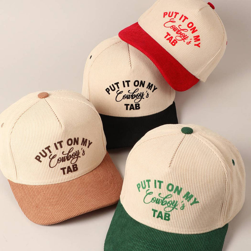 Put It On My Cowboy's Tab Two-Tone Corduroy Cap: Beige / ONE SIZE