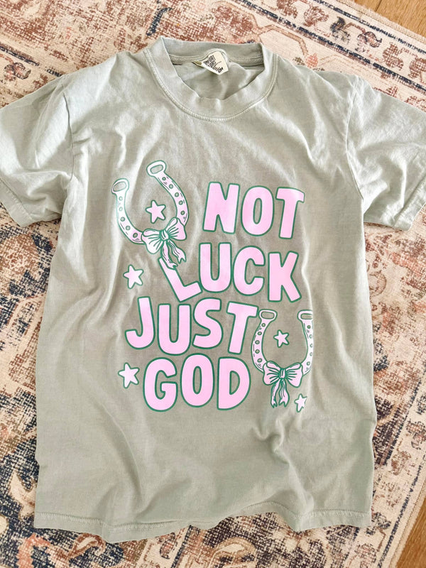 Not Luck Just God horseshoe graphic tee