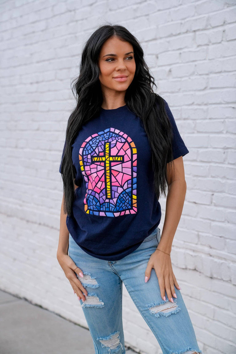 Stained Glass Cross graphic tee