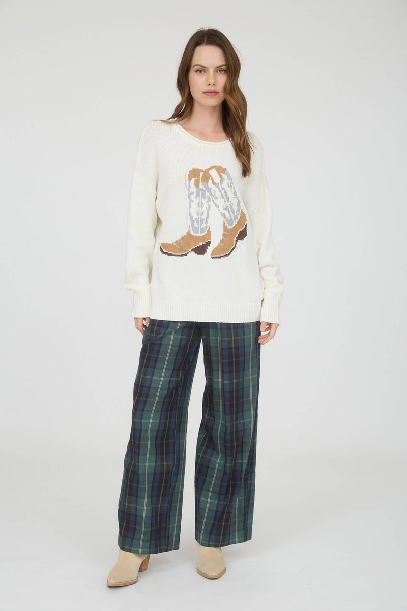 Ivory Cowboy Boots knit western sweater