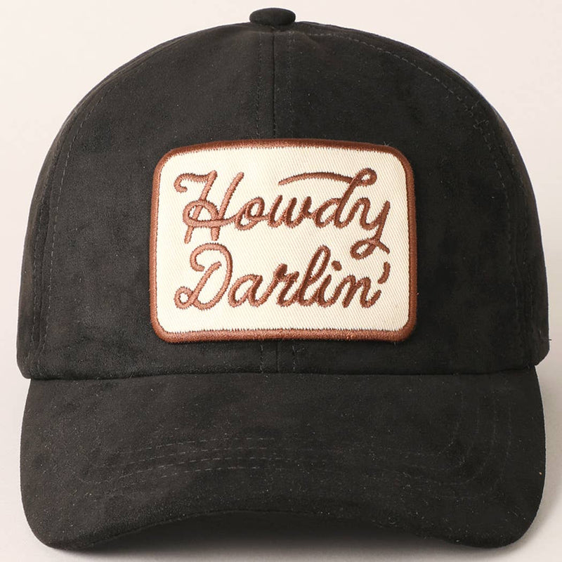 Howdy Darlin Patch Suede Baseball Cap: COGNAC / ONESIZE