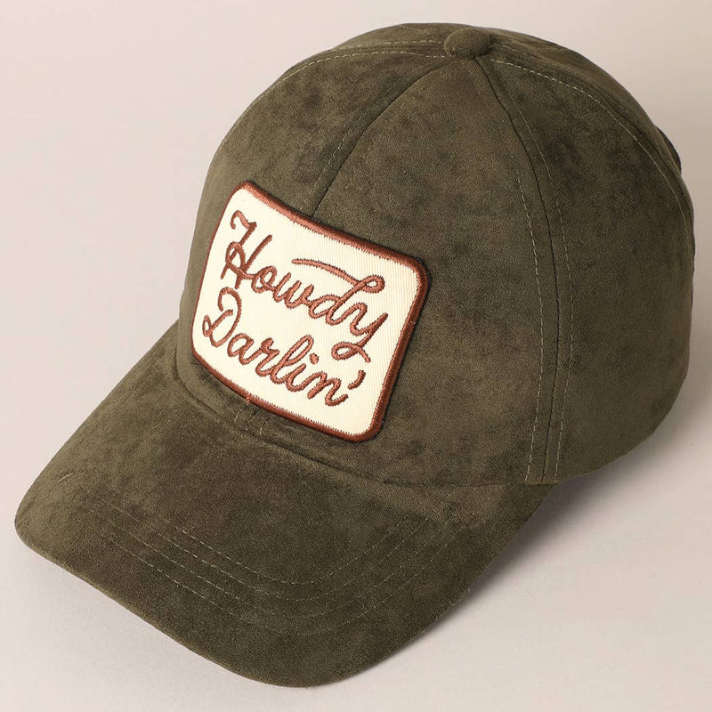 Howdy Darlin Patch Suede Baseball Cap: COGNAC / ONESIZE