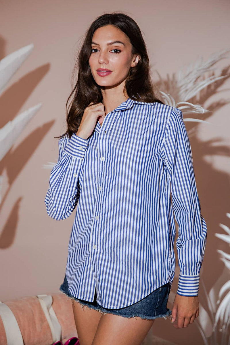 Classic Stripe Poplin Button Down Shirt: Navy Stripe