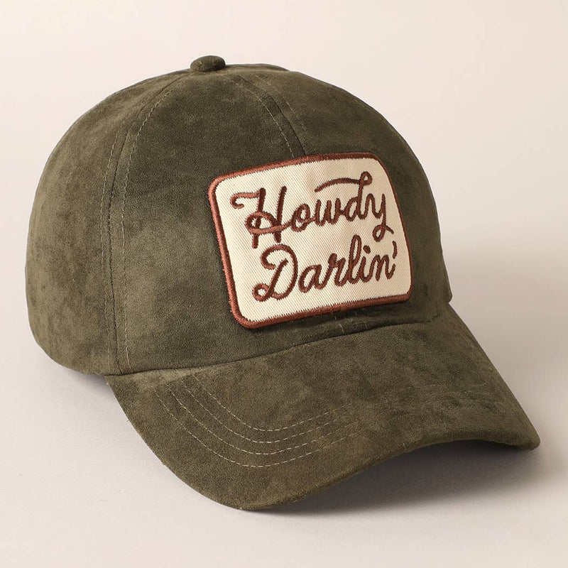 Howdy Darlin Patch Suede Baseball Cap: COGNAC / ONESIZE