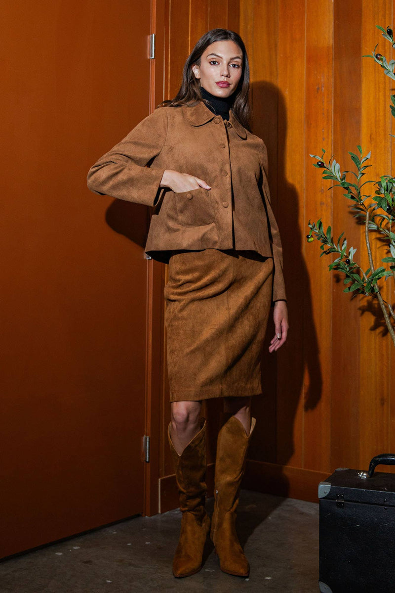 Stretch Suede Pencil Skirt